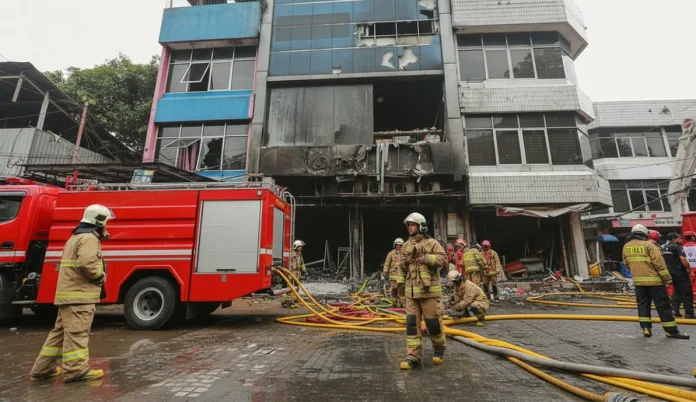 Lithium battery drones causing fire in a Jakarta building